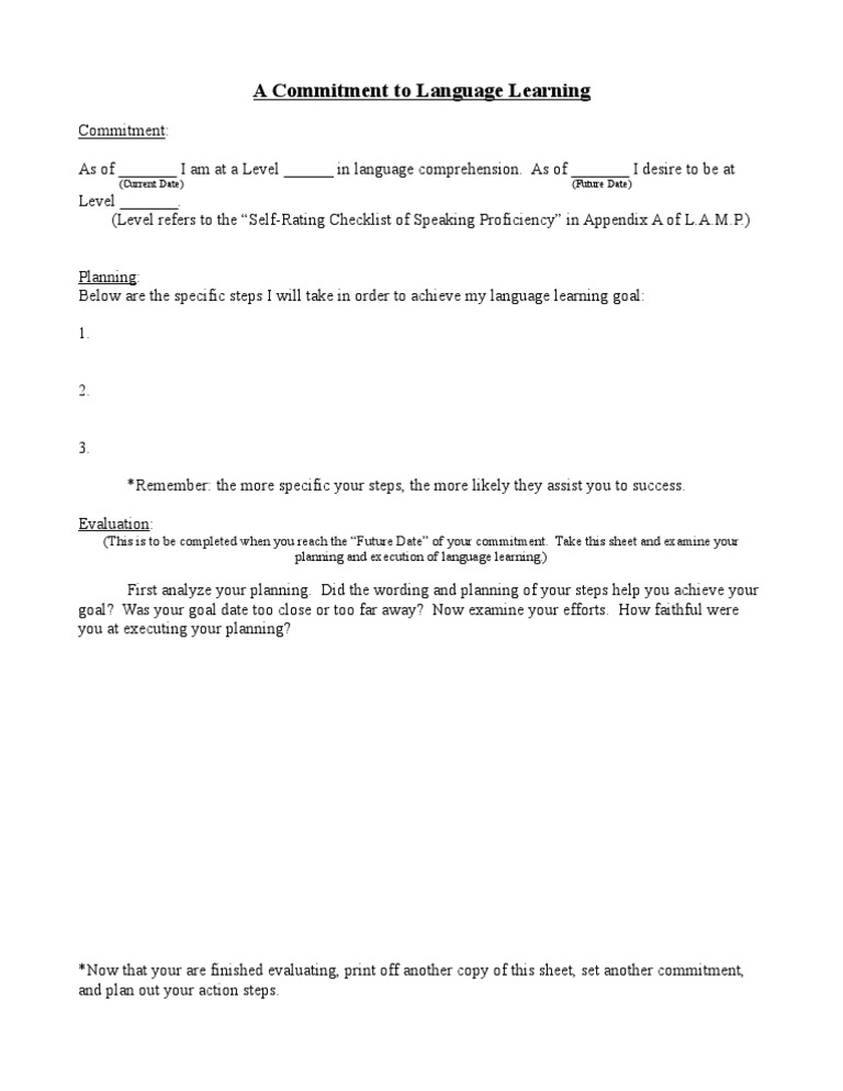 Language Learning Committment | PDF | Career & Growth | Language Arts ...