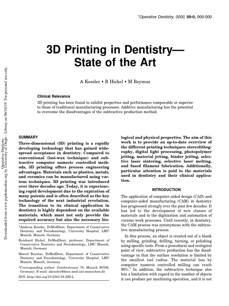 Advances in 3D Printing for Dentistry | PDF | 3 D Printing | Applied ...