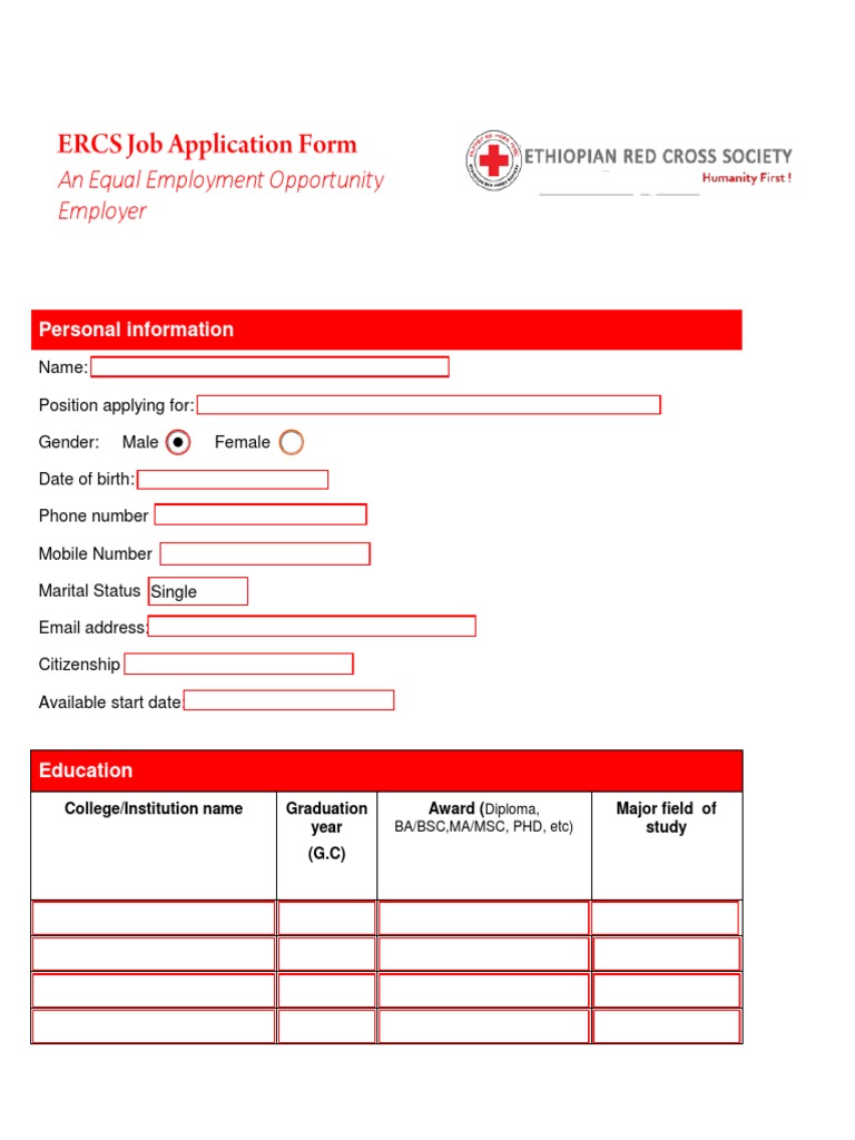 ERCS Job Application Form Template | PDF
