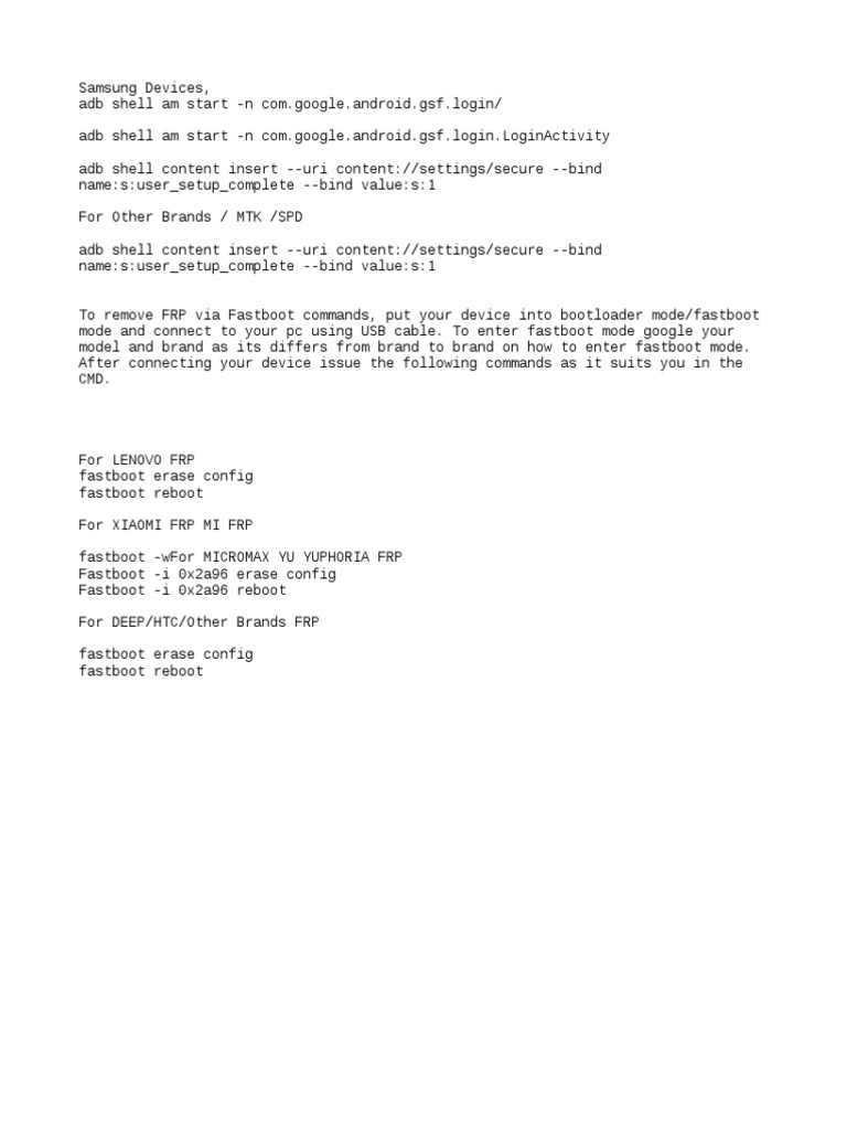 Reset FRP Using ADB Commands | PDF
