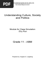 Understanding Culture, Society and Politics: Module For Class Simulation /dry Run