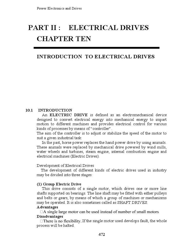 An Introduction to Electrical Drives Components, Classification