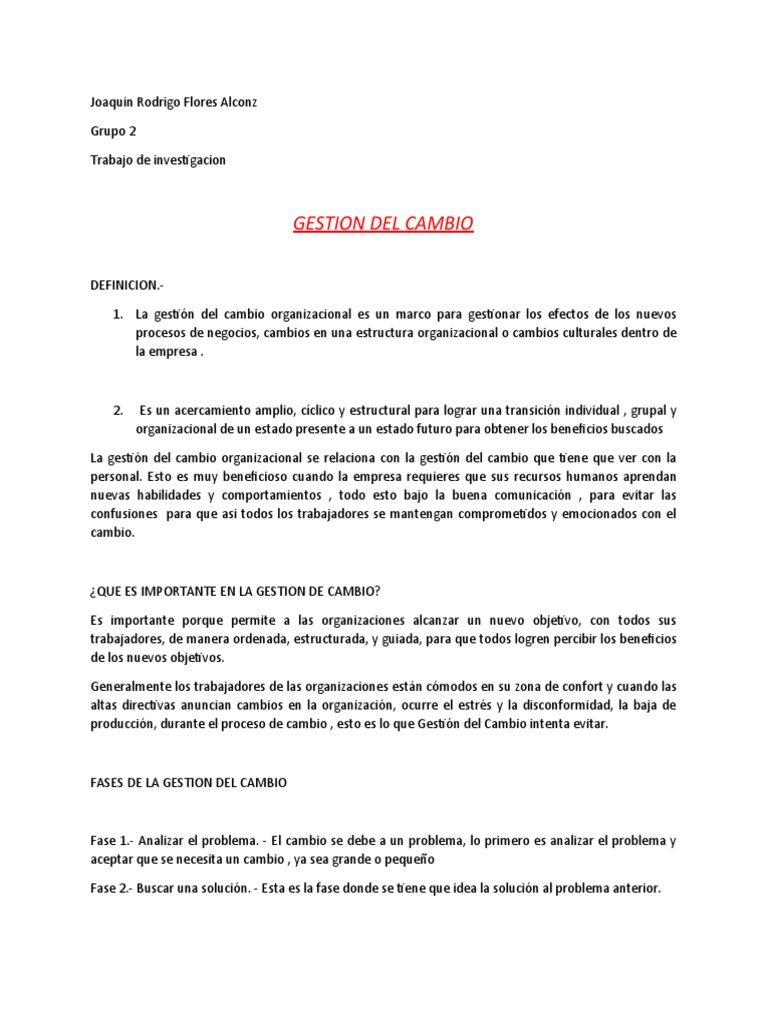 Gestión del Cambio Organizacional | PDF | Gestión del cambio | Ciencias ...