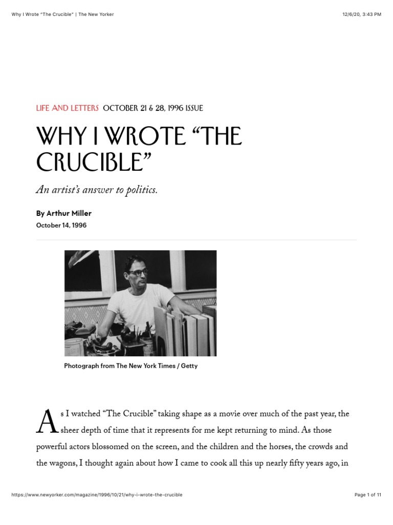 Why I Wrote "The Crucible" An Artist's Answer To Politics PDF