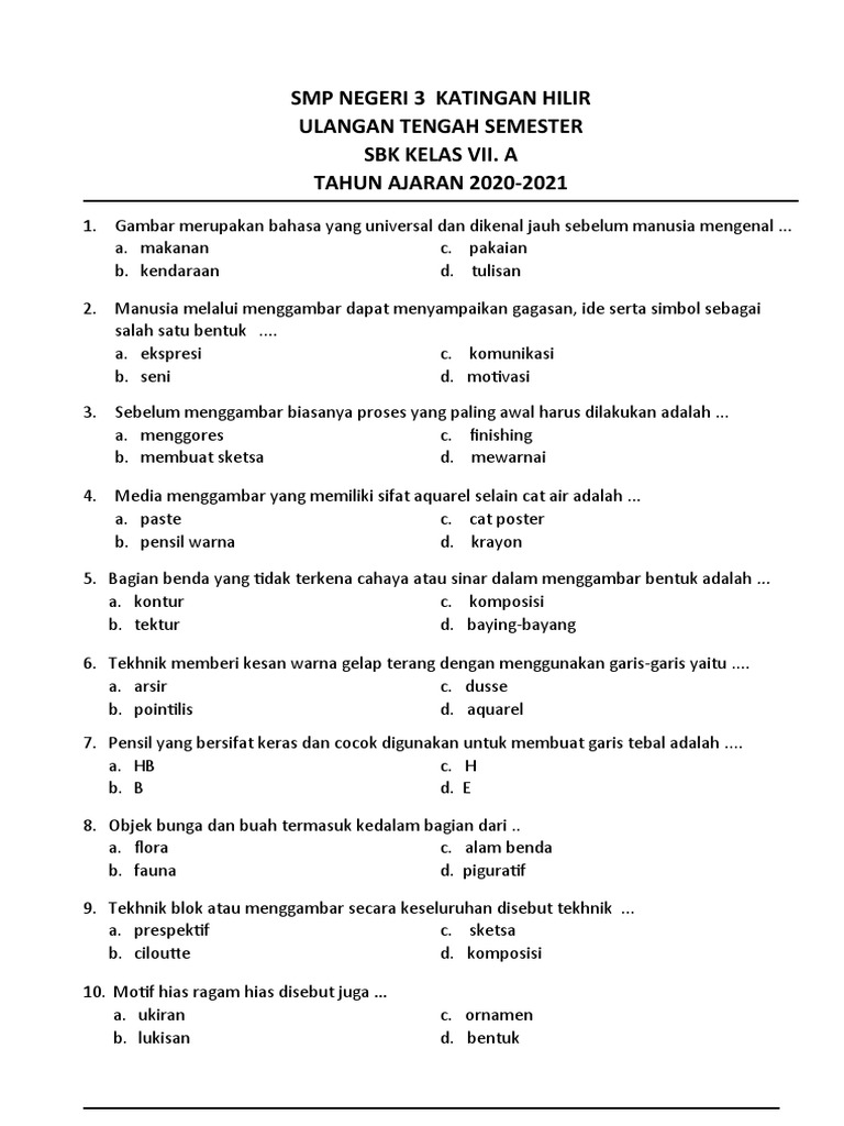 Uts Sbk Kelas 7 Ta 2020 Pdf
