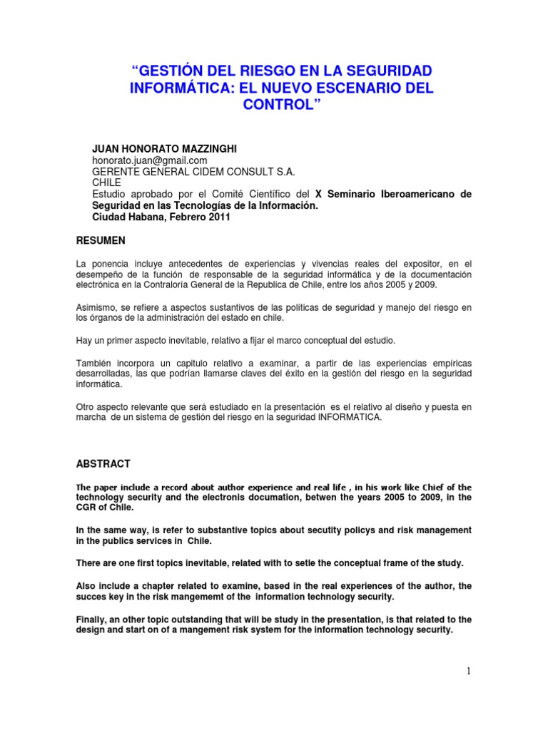 Gestión de Riesgo en Seguridad Informática | PDF | La seguridad ...