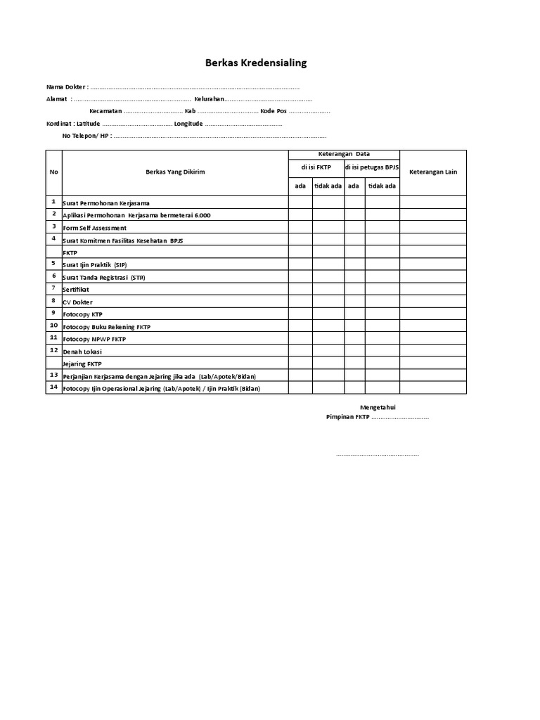 Berkas Kredensialing Dokter BPJS | PDF
