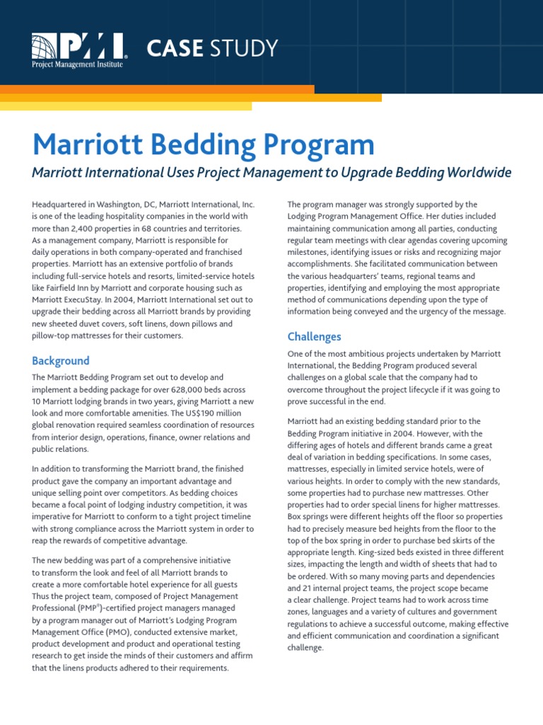 Marriott Bedding Program Case Study PDF Bedding Marriott