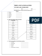 COUNTRIES AND NATIONALITIES Vocabulary PDF