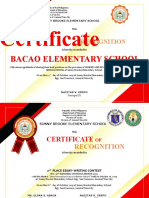 Sunny Brooke Elementary School Certificates