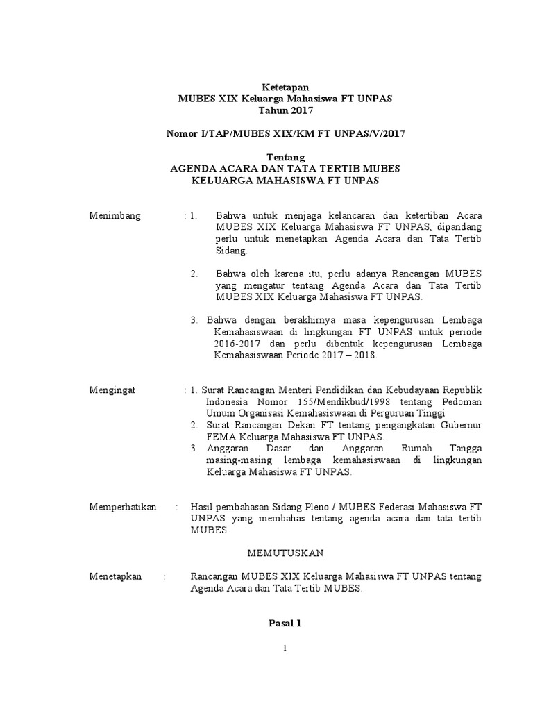 Tata Tertib dan Agenda MUBES XIX FT UNPAS | PDF