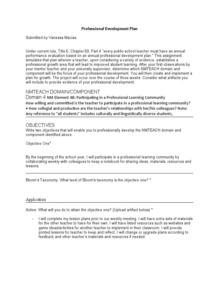 Teacher Professional Development Plan | PDF | Individualized Education ...