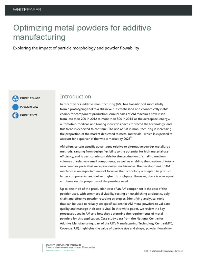 Optimizing Metal Powders For Additive Manufacturing Exploring The