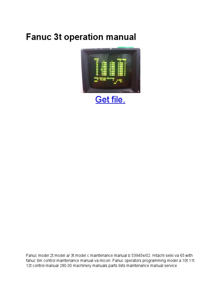 Fanuc 3t Operation Manual Pdf Numerical Control Technology Engineering