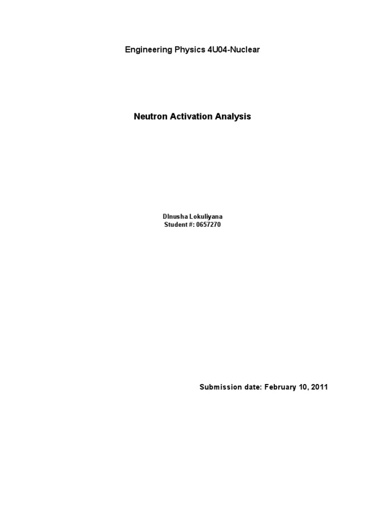 Neutron Activation Analysis Engineering Physics 4U04Nuclear PDF