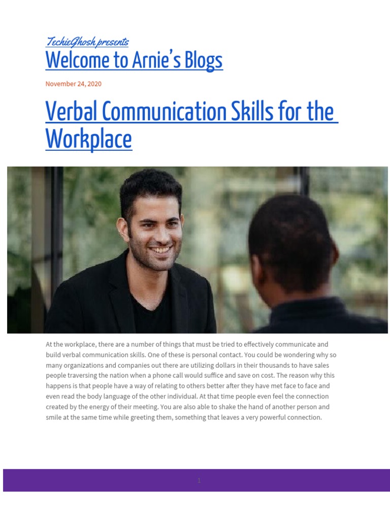 Verbal Communication Skills For The Workplace | PDF | Communication ...