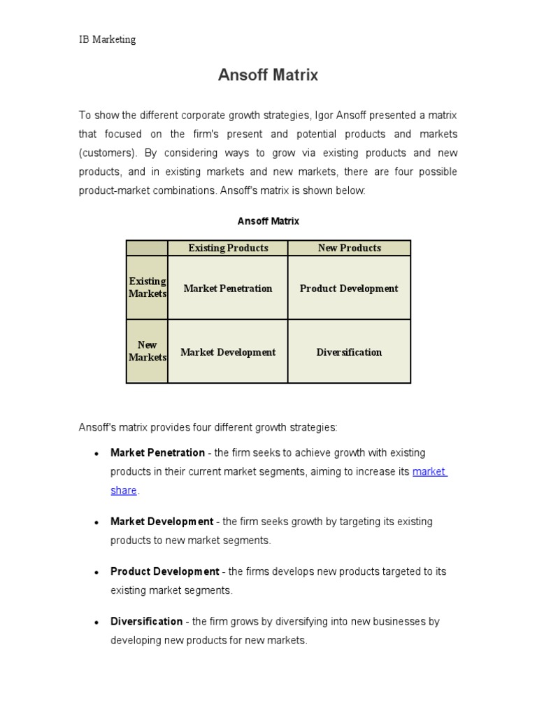 Ansoff Matrix: Growth Strategies Explained | PDF | Media Manipulation ...
