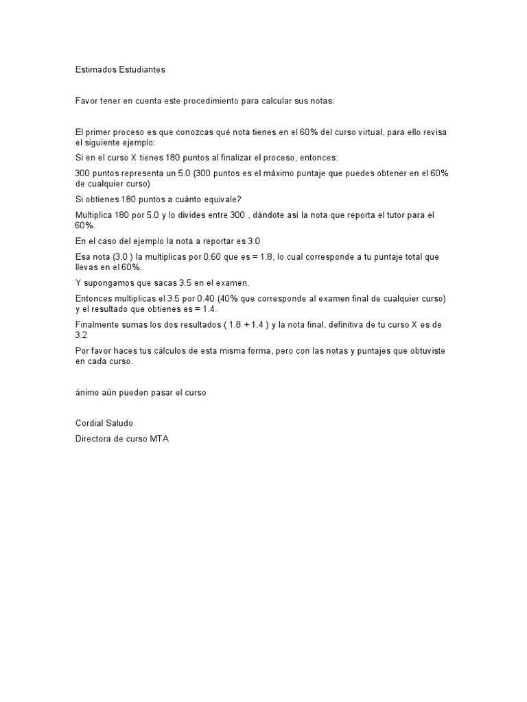 Cómo Calcular Notas en Cursos Virtuales | PDF