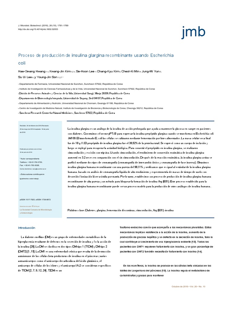 Recombinant Glargine Insulin Production Process Using Escherichia Coli ...