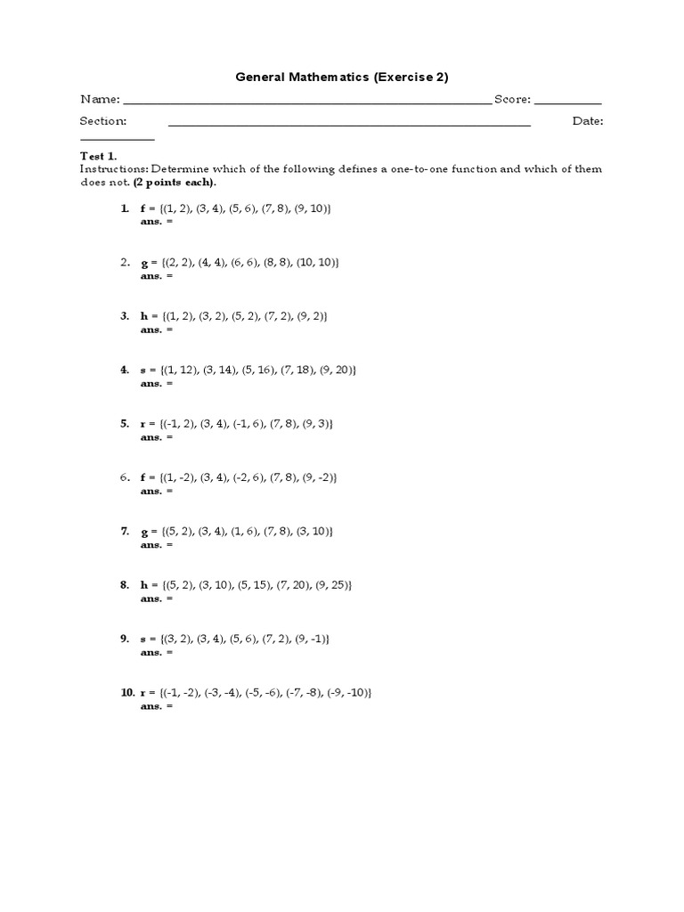Gen Math (Exercise 2) | PDF | Zero Of A Function | Function (Mathematics)