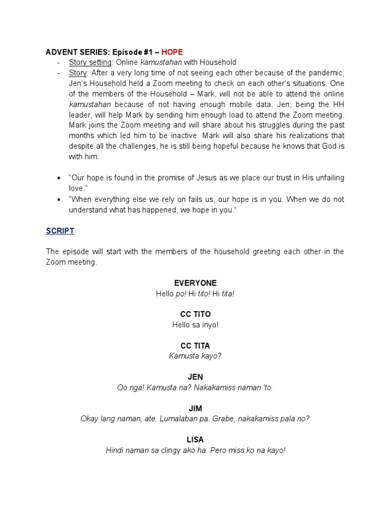 ADVENT SERIES: Episode #1 - : Script | PDF