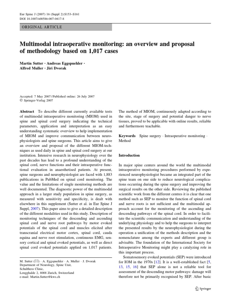 Multimodal Intraoperative Monitoring 1017 Cases - Spine 2007 | PDF ...