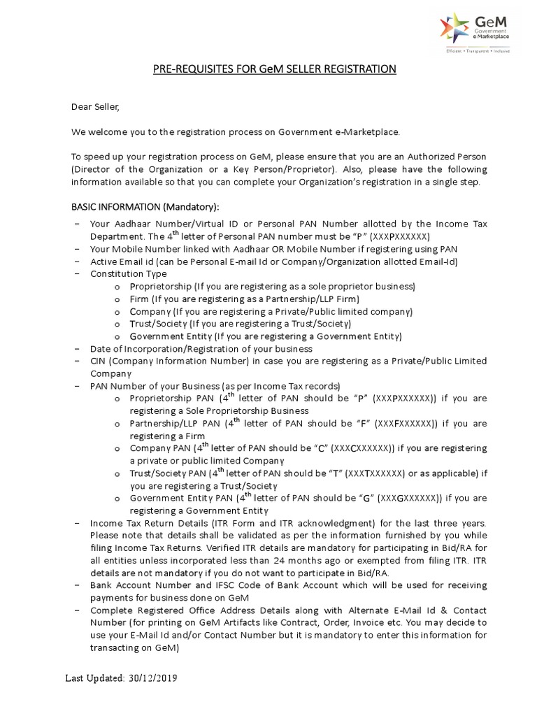 Seller Registration Pre Requisites v1.1 PDF | PDF | Sole Proprietorship ...