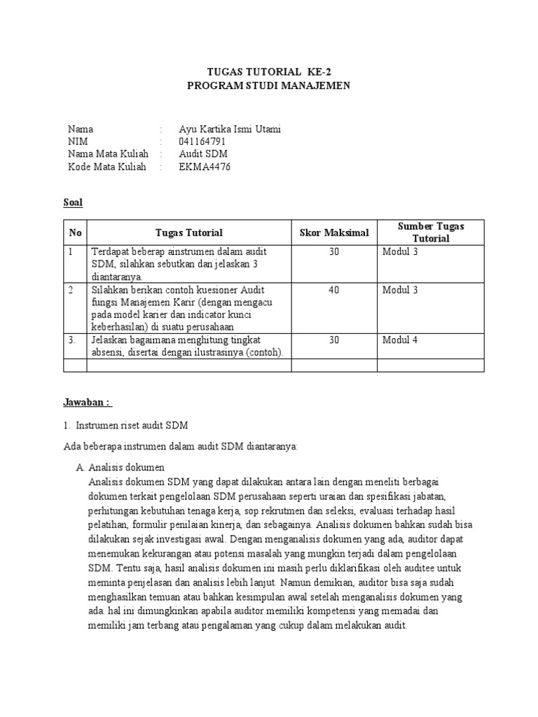 Contoh Kuesioner Audit SDM | PDF