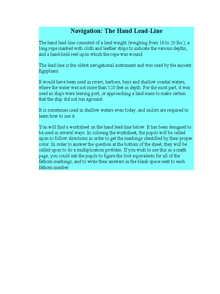 Hand Lead Line PDF Water Transport Nature