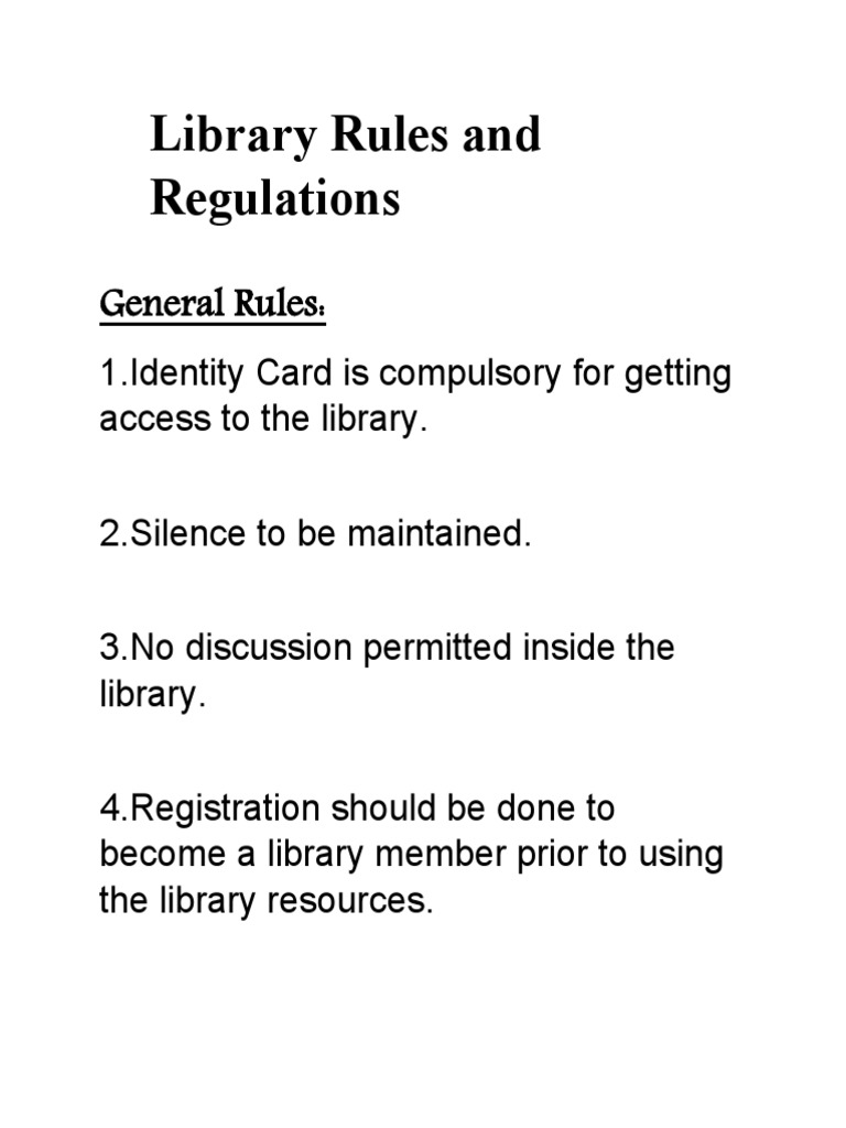 Library Rules and Regulations Overview | PDF | Librarian | Books