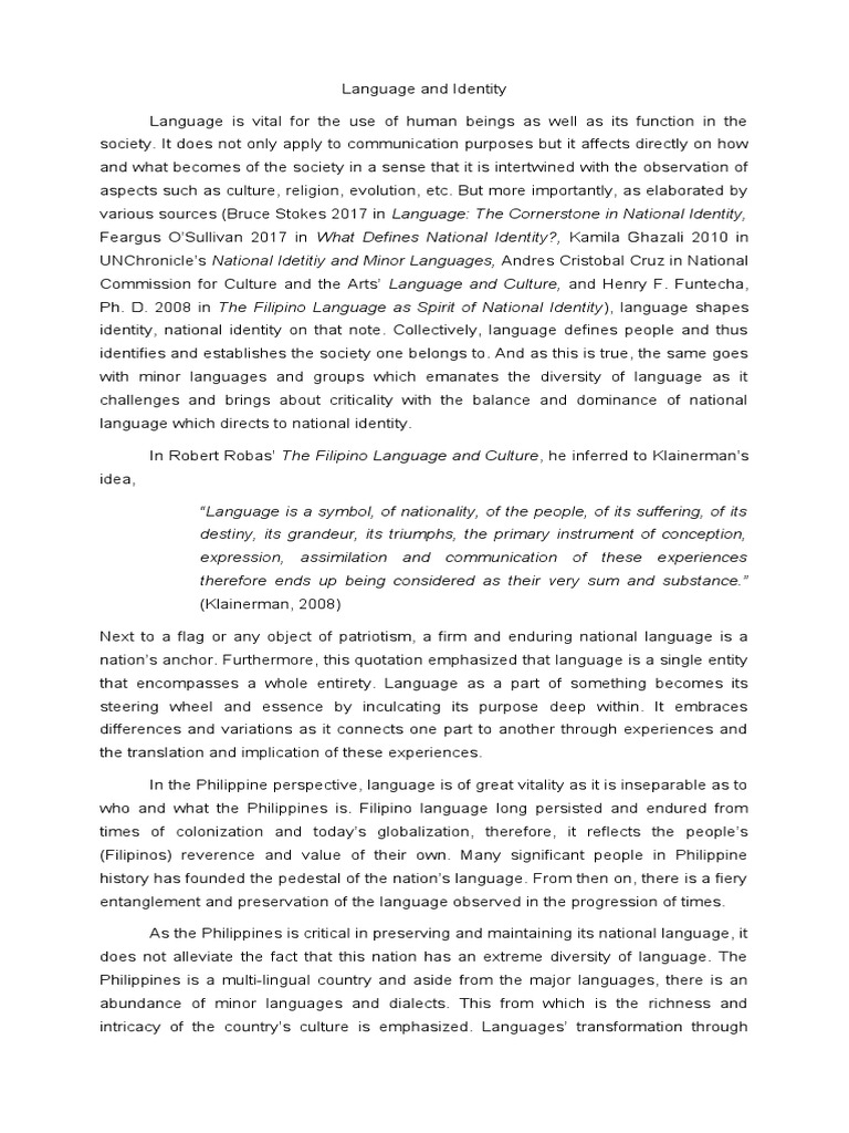 Language and Identity | PDF | Philippines | Identity (Social Science)