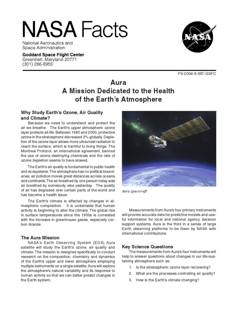 NASA Aura Mission Overview | PDF | Atmosphere Of Earth | Ozone Depletion