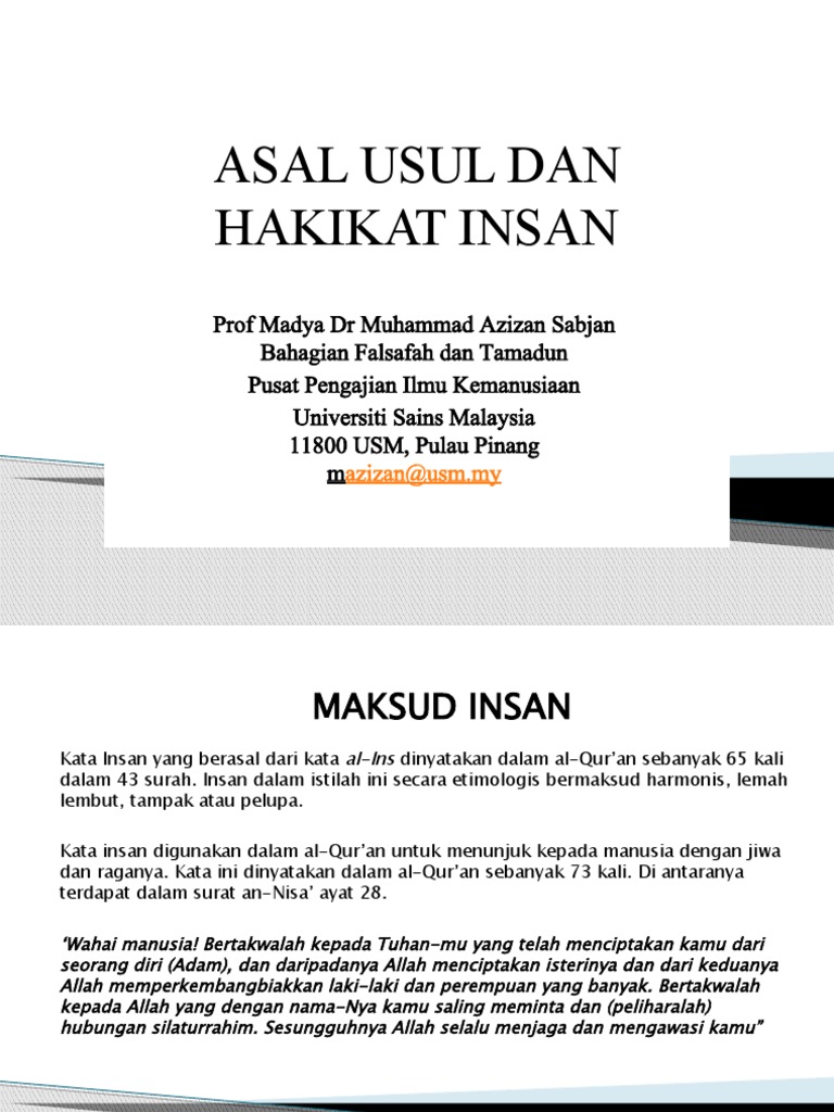 Nota Kuliah 4 Asal Usul Dan Hakikat Insan Pdf