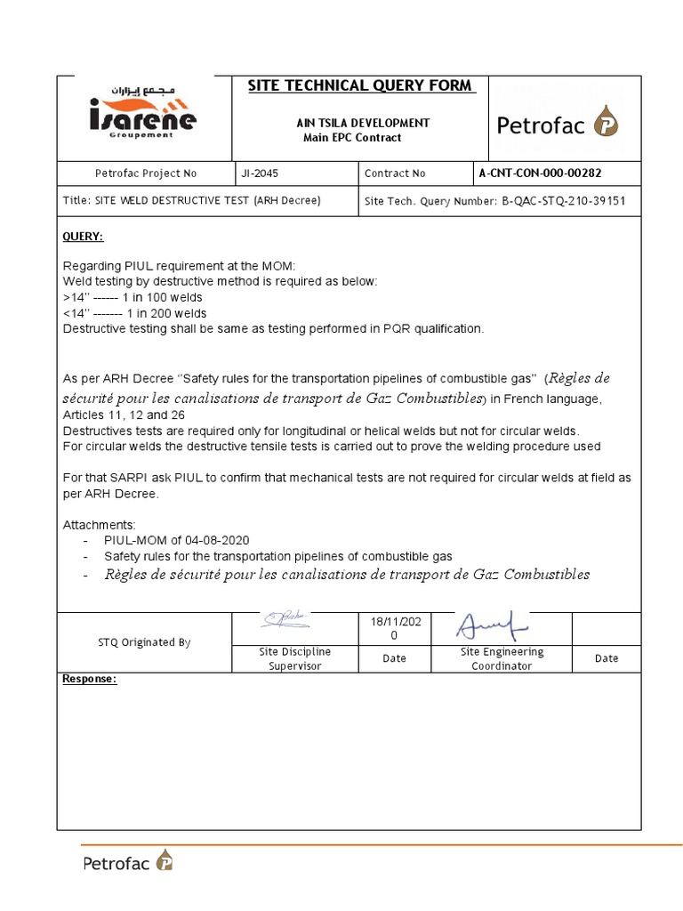 B-QAC-STQ-210-39151 Site Technical Query Form | Download Free PDF ...