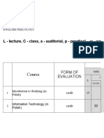 Course: L - Lecture, C - Class, A - Auditorial, P - Practical, W - Workshop, S - Seminar