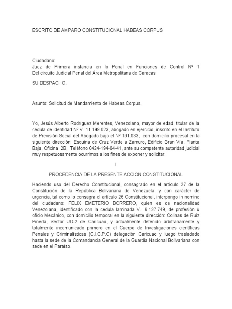 Solicitud de Habeas Corpus en Venezuela | PDF | Habeas corpus | Judicaturas