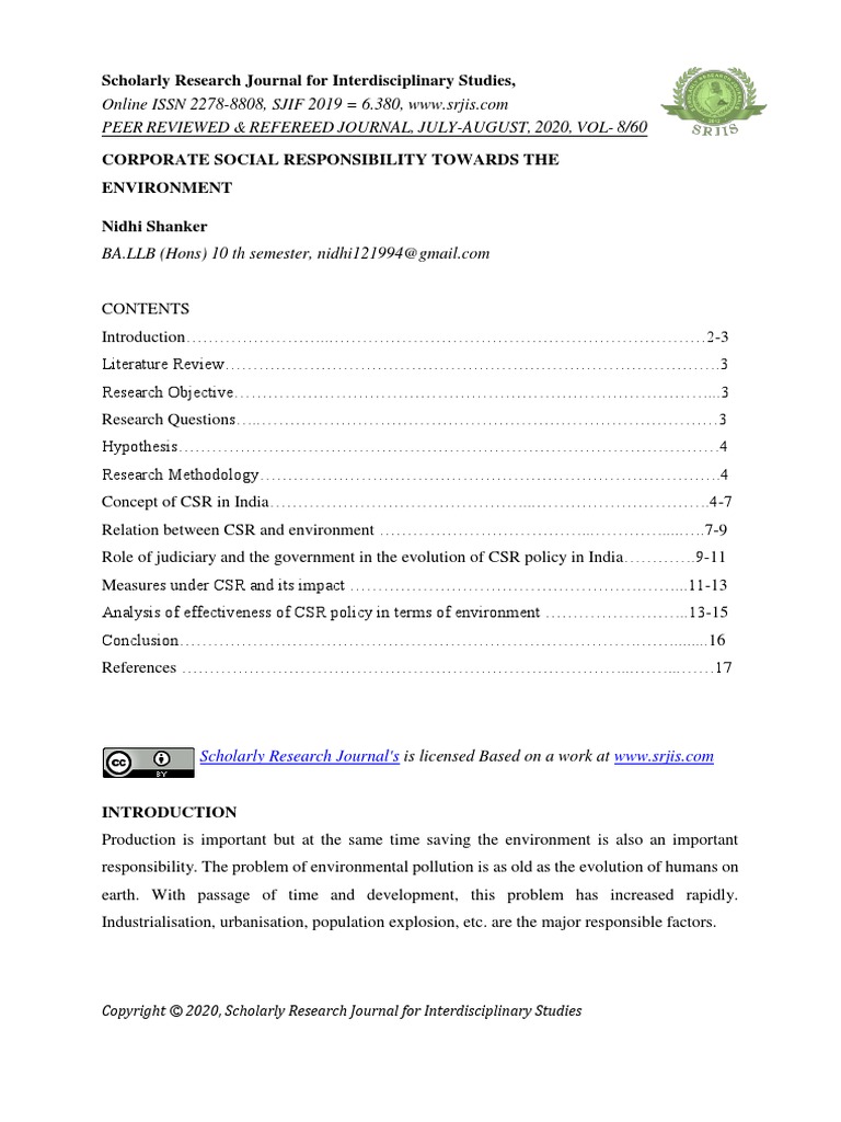 Corporate Social Responsibility Towards The Environment | PDF ...