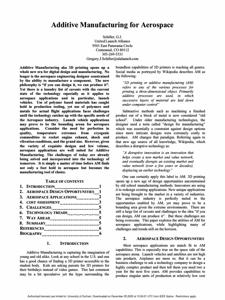 Additive Manufacturing in Aerospace | PDF | 3 D Printing | Rocket Engine