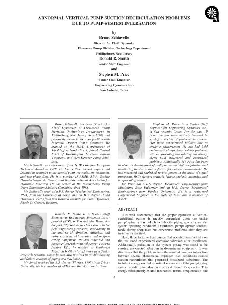 Abnormal Vertical Pump Suction Recirculation Problems Due To PumpSystem Interaction PDF