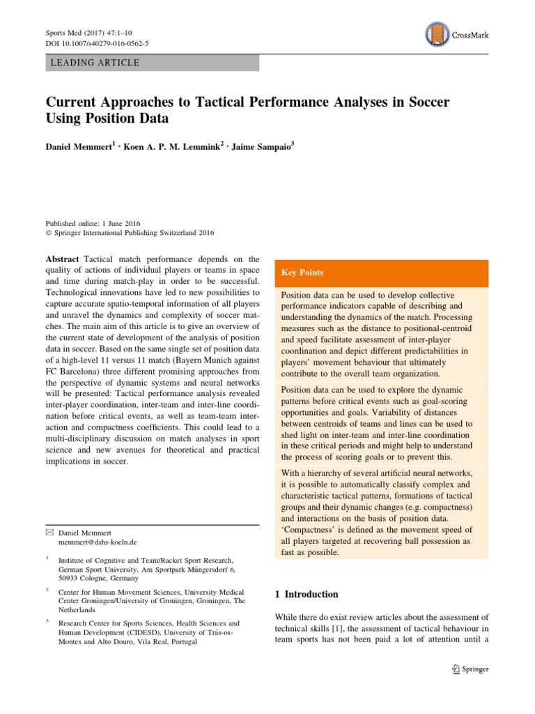 Tactical Performance Analysis in Soccer | PDF | Cluster Analysis ...