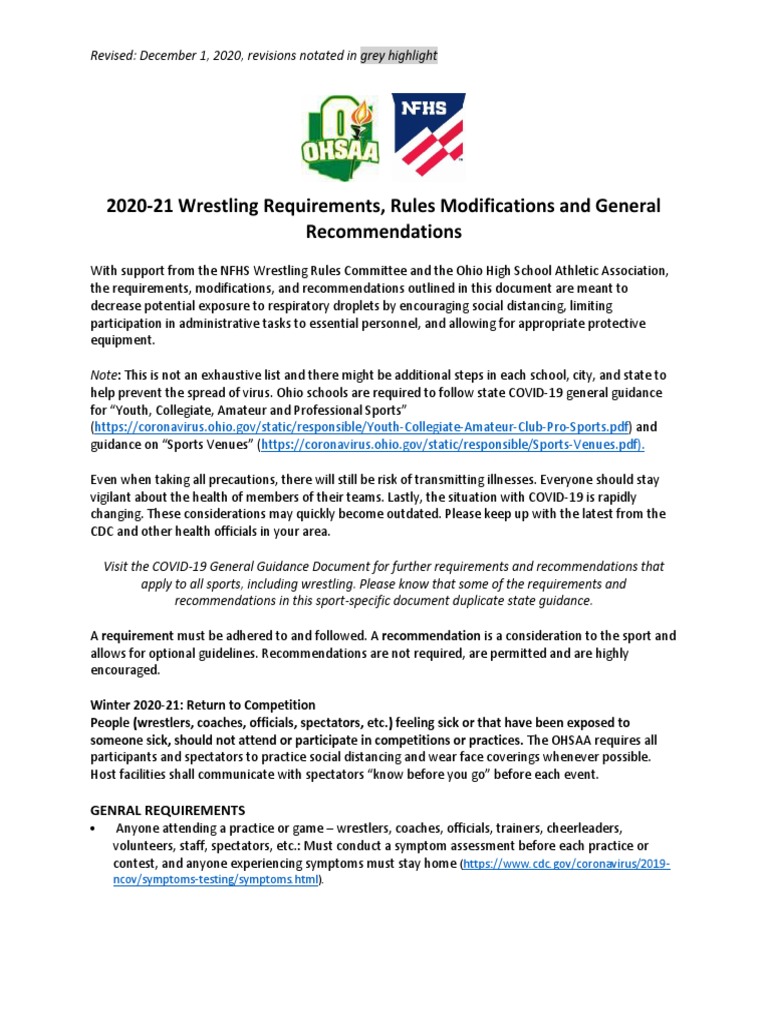 OHSAA Wrestling Rules PDF Physical Examination Health Professional