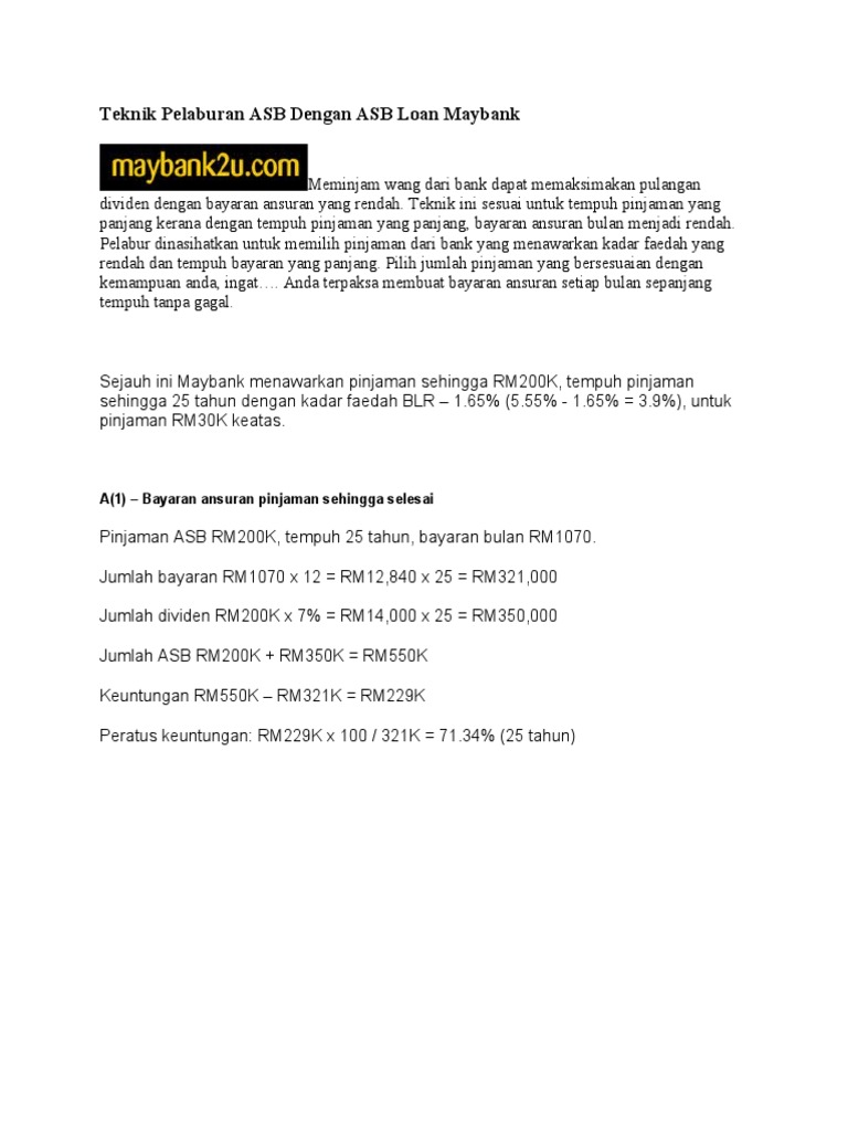Teknik Pelaburan Asb Dengan Asb Loan Maybank Pdf