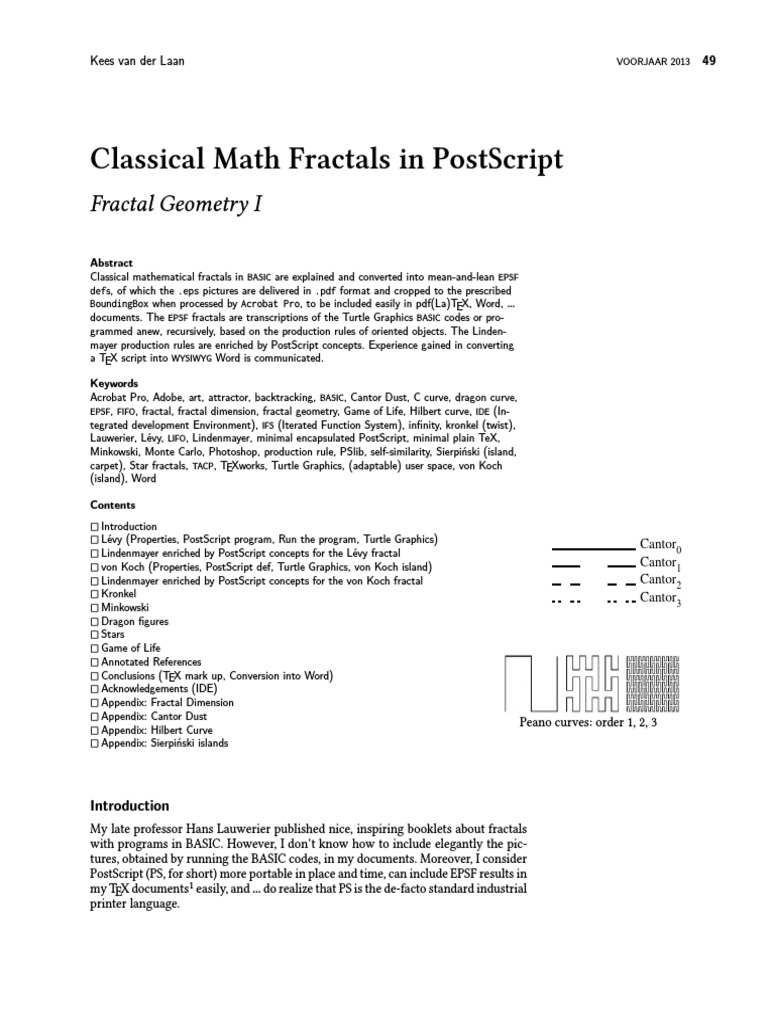 Classical Math Fractals in PostScript PDF Fractal Curve