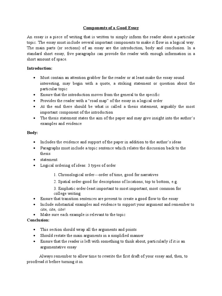 Key Components of Essay Writing | PDF
