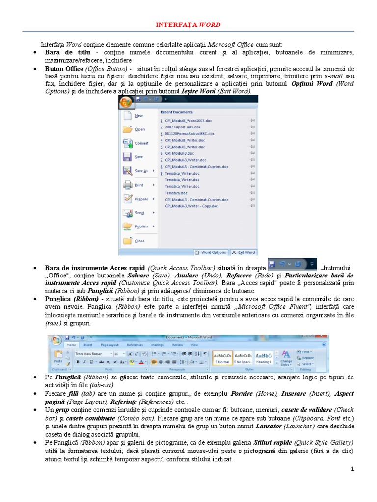 Lectia 2 - Microsoft Word - Interfaţa Word | PDF