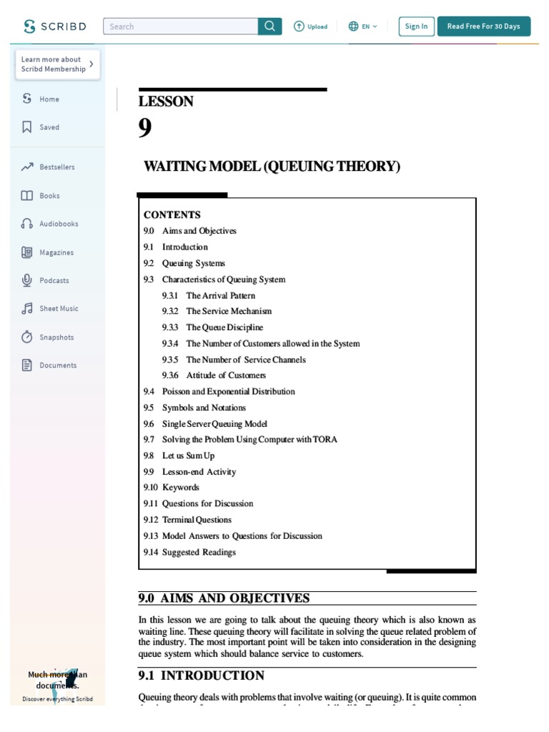 Queuing Theory: Understanding Waiting Models | PDF | Teaching Mathematics