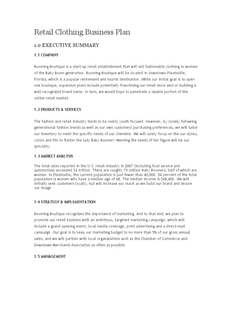 sample clothing business plan pdf