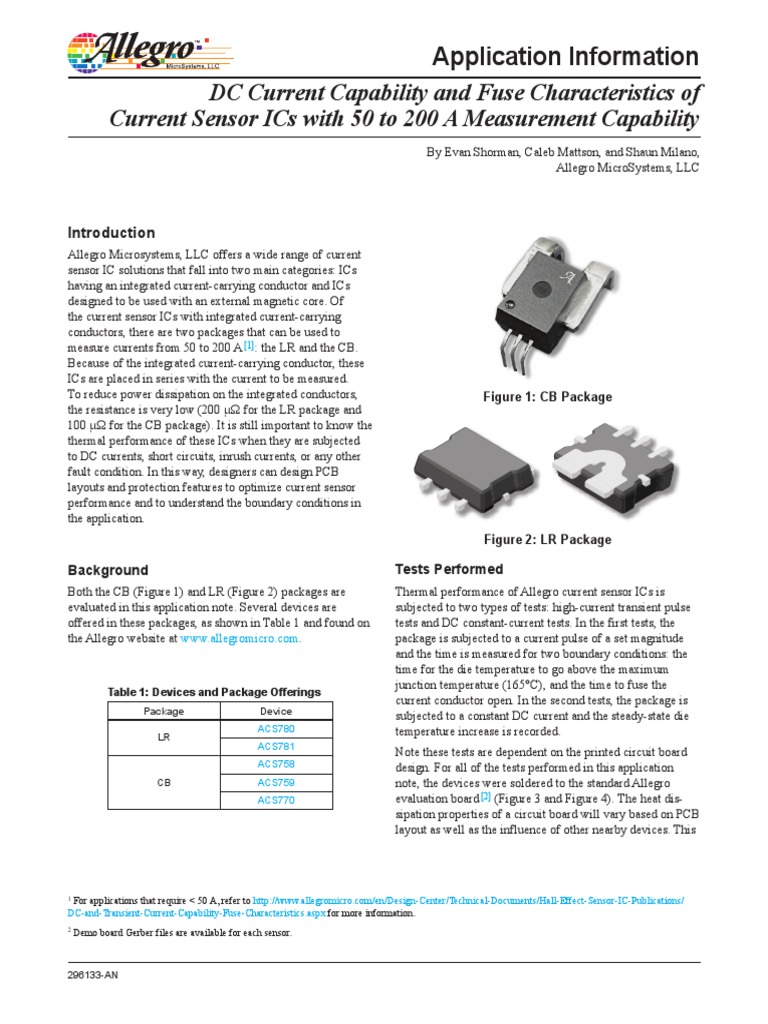 AN296133 DC Current Capability Fuse Characteristics Current Sensor ICs