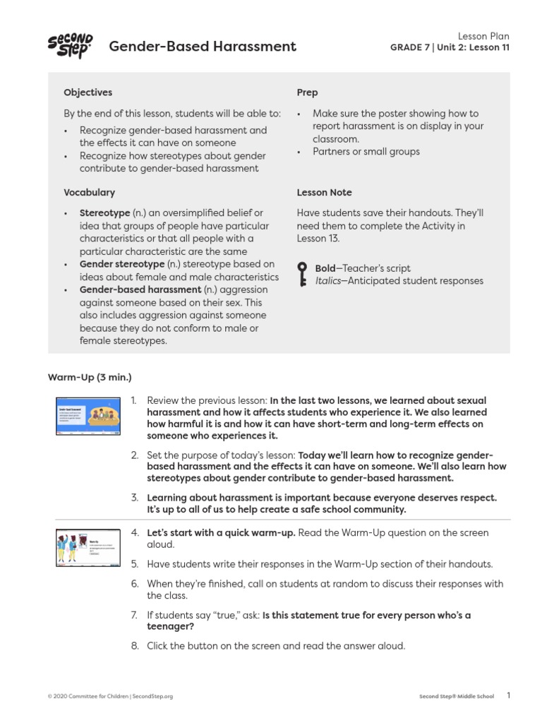 Ssms g7 U2 11 Lesson Plan | PDF | Stereotypes | Gender Role