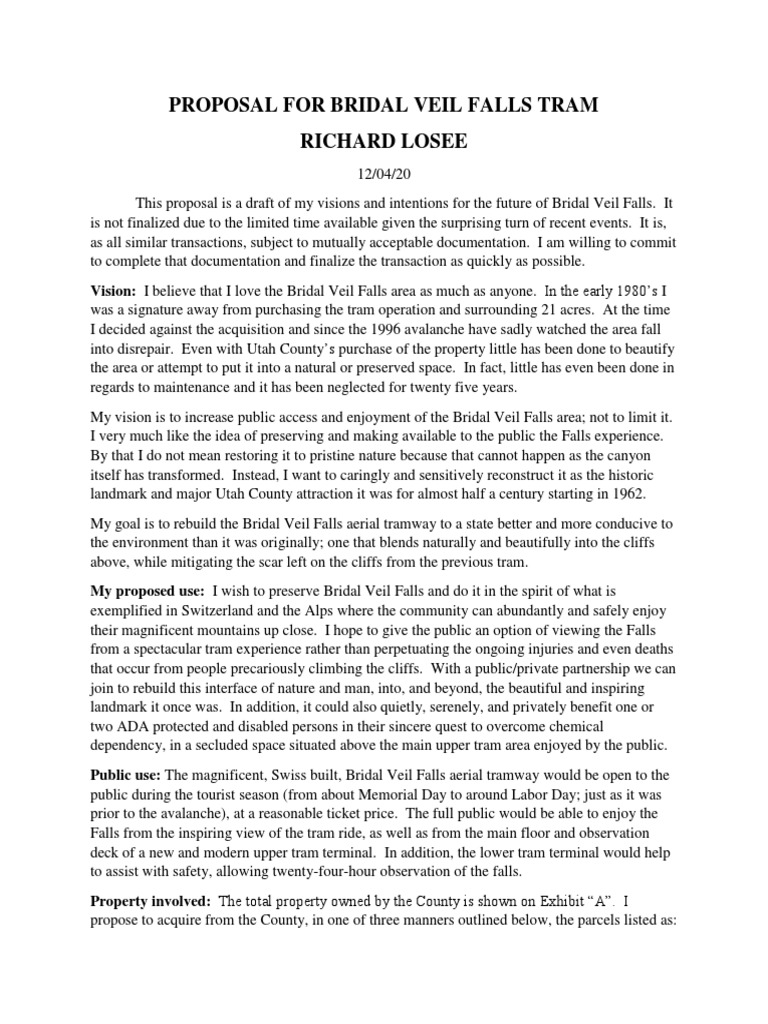 Richard Losee Proposal To Utah County For Bridal Veil Falls 12 04 20